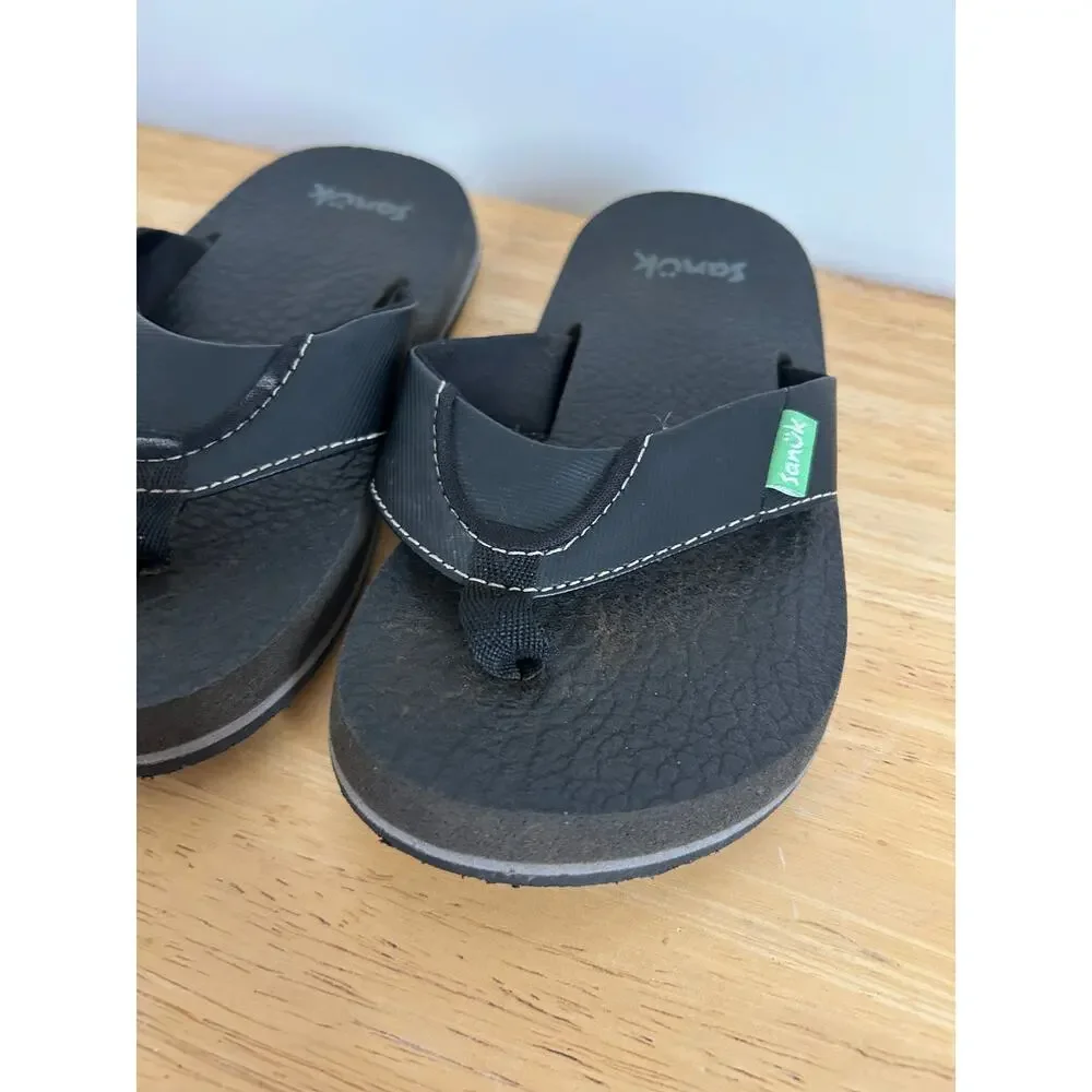 Sanuk Root Beer Cozy Flip Flops Black Sandals Kid's 12/13
